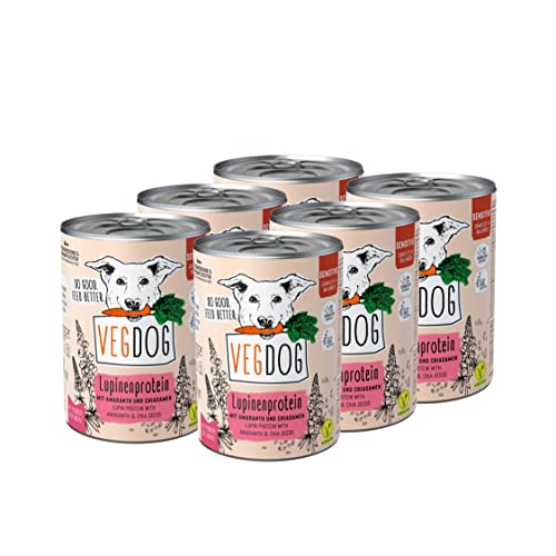 VEGDOG Sensitive hypoallergenes Nassfutter für Sensible Hunde (6 x 400 g) | Adulte Hunde| für ernährungssensible Vierbeiner, gut verdaulich | Alleinfutter für Allergiker mit Lupinenprotein von VEGDOG