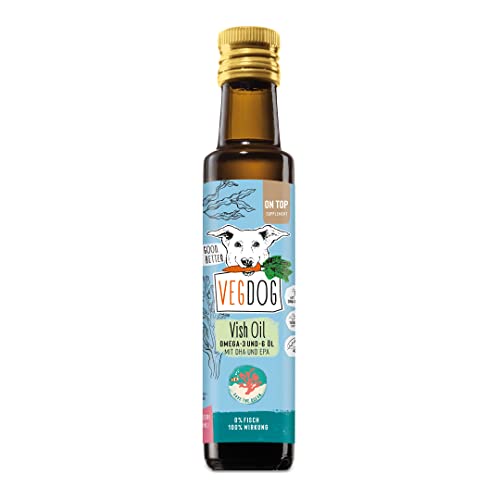 VEGDOG Vish Oil Ölmischung zum Selbstkochen mit Hanf-, Algen- und Leinöl, veganes Fischöl mit Omega-3 Fettsäuren (250 ml) von VEGDOG