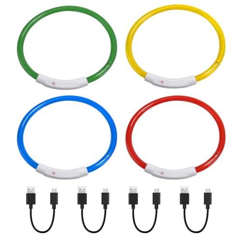 4 Stück LED Leuchthalsband Hundehalsband Aufladbar, 50cm Verstellbares Wasserdichtes Hundehalsband Leuchtend mit 3 Beleuchtungsmodi Hell Beleuchtetes Halsband für Kleine, Mittlere und Große Hunde von VEGOATY