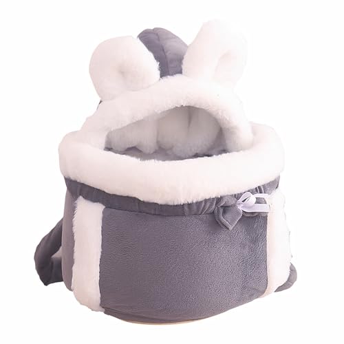 VEIYI Katzenrucksack Haustier Rucksack für Kleine Katzen,Hunde Transporttasche Reiserucksack Katzenhöhle Atmungsaktive, Warme, Plüsch für 1,5-5 kg, Grau, L von VEIYI