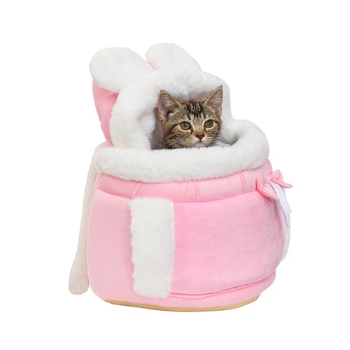 VEIYI Katzenrucksack Haustier Rucksack für Kleine Katzen,Hunde Transporttasche Reiserucksack Katzenhöhle Atmungsaktive, Warme, Plüsch für 1,5-5 kg, Pink, L von VEIYI