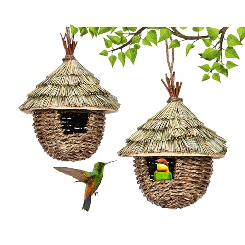 VEIYI Vogelnest Gras 2 Stück Handgewebte Vogelhäuser Gras Bird Nest Vogelhaus Gras Vogelnest zum Aufhängen Vogelnistkasten Vogel Brutkasten - A von VEIYI