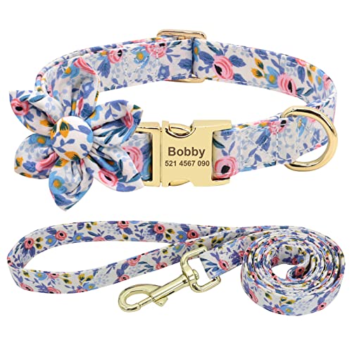 Bedrucktes Nylon-Hundehalsband Und Leine-Set Personalisiertes Hundehalsband Für Welpen Und Katzen,Blue,M von VEKETE