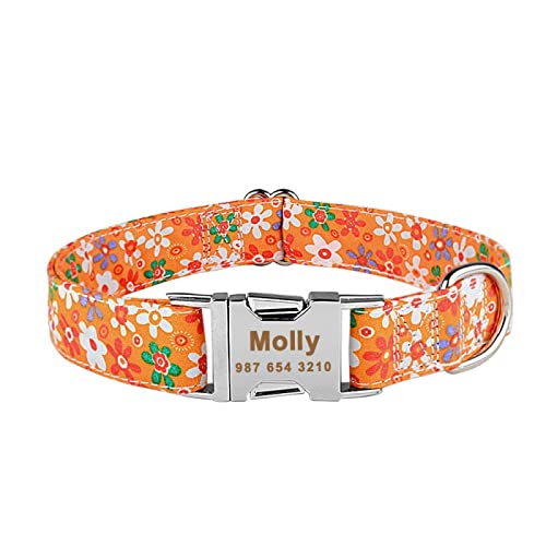 Benutzerdefinierte Gravierte Namenshalsbänder, Verstellbare Nylonprodukte, Hundehalsbänder, Welpen, Unisex, Mittelgroße Hundehalsbänder, Personalisiertes Hundehalsband,Orangene Blume,M Benutzerdefinierte Gravierte Namenshalsbänder, Verstellbare Nylonprodukte, Hundehalsbänder, Welpen, Unisex, Mittelgroße Hundehalsbänder, Personalisiertes Hundehalsband,Orangene Blume,M von VEKETE