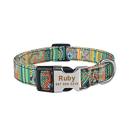 Benutzerdefinierte Gravierte Namenshalsband Nylon Plaid Junge Mädchen Unisex Hundehalsband Personalisiertes Hundehalsband Kleines Großes Produkt Hundehalsbänder,Grün,L von VEKETE