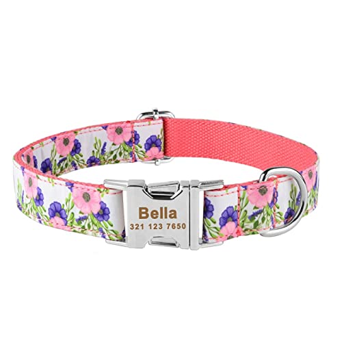 Benutzerdefinierte Gravierte Namensmarke Nylon Plaid Junge Mädchen Unisex Hundehalsband Kleines Großes Produkt Hundehalsbänder Personalisiertes Hundehalsband,Rosa,L von VEKETE