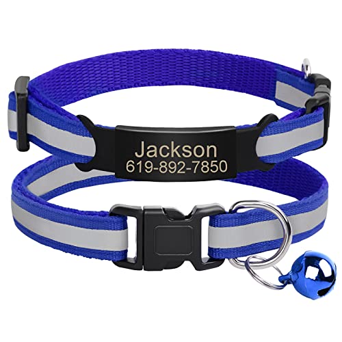 Benutzerdefiniertes Katzen-Namensschild-Halsband,Personalisierte ID-Gravur,Nylon,Kätzchen-Halskette,Katzen-Sicherheitsschnalle,Halsbänder,Haustierartikel,C-Blau-Schwarz,20-33m von VEKETE