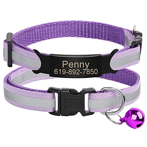 Benutzerdefiniertes Katzen-Namensschild-Halsband,Personalisierte ID-Gravur,Nylon,Kätzchen-Halskette,Katzen-Sicherheitsschnalle,Halsbänder,Haustierartikel,C-Lila-Schwarz,20-33m von VEKETE