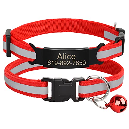 Benutzerdefiniertes Katzen-Namensschild-Halsband,Personalisierte ID-Gravur,Nylon,Kätzchen-Halskette,Katzen-Sicherheitsschnalle,Halsbänder,Haustierartikel,C-Rot-Schwarz,20-33m von VEKETE