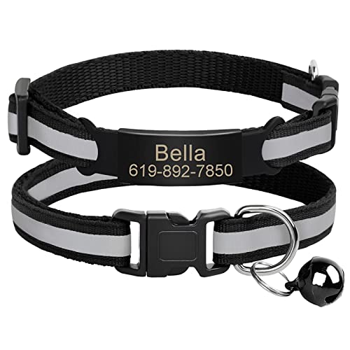 Benutzerdefiniertes Katzen-Namensschild-Halsband,Personalisierte ID-Gravur,Nylon,Kätzchen-Halskette,Katzen-Sicherheitsschnalle,Halsbänder,Haustierartikel,C-Schwarz-Schwarz,20-33m von VEKETE