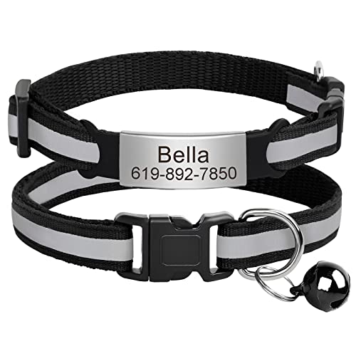 Benutzerdefiniertes Katzen-Namensschild-Halsband,Personalisierte ID-Gravur,Nylon,Kätzchen-Halskette,Katzen-Sicherheitsschnalle,Halsbänder,Haustierartikel,C-Schwarz-Silber,20-33m von VEKETE