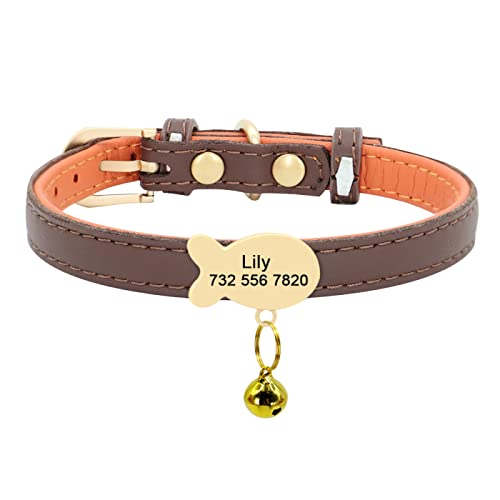 Benutzerdefiniertes Leder-Katzenhalsband Personalisiertes Kleines Hundewelpenhalsband Graviertes Katzenhaustierhalsband Einstellbar Für Chihuahua Rot XS S,brauner Fisch,S von VEKETE