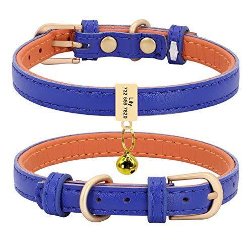 Benutzerdefiniertes Leder-Katzenhalsband Personalisiertes Kleines Hundewelpenhalsband Graviertes Katzenhaustierhalsband Einstellbar Für Chihuahua Rot XS S,dunkelblauer Block,S von VEKETE