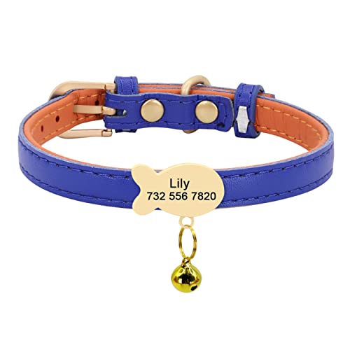 Benutzerdefiniertes Leder-Katzenhalsband Personalisiertes Kleines Hundewelpenhalsband Graviertes Katzenhaustierhalsband Einstellbar Für Chihuahua Rot XS S,dunkelblauer Fisch,S von VEKETE