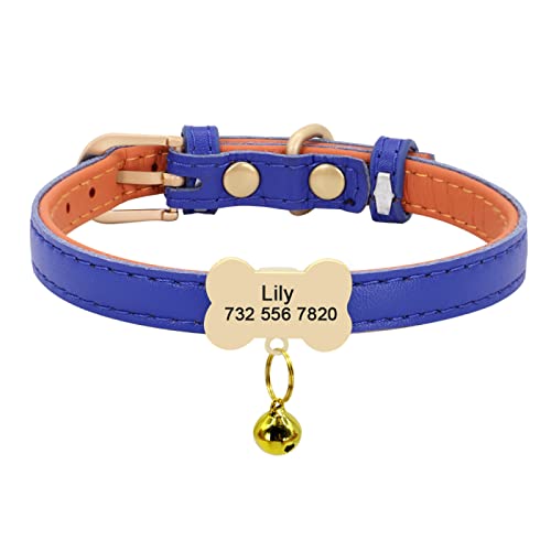 Benutzerdefiniertes Leder-Katzenhalsband Personalisiertes Kleines Hundewelpenhalsband Graviertes Katzenhaustierhalsband Einstellbar Für Chihuahua Rot XS S,dunkelblauer Knochen,S von VEKETE