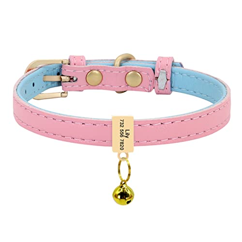 Benutzerdefiniertes Leder-Katzenhalsband Personalisiertes Kleines Hundewelpenhalsband Graviertes Katzenhaustierhalsband Einstellbar Für Chihuahua Rot XS S,rosa Block,XS von VEKETE