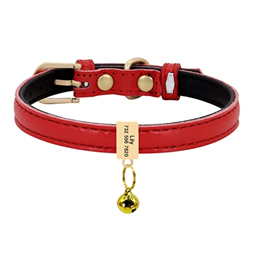 Benutzerdefiniertes Leder-Katzenhalsband Personalisiertes Kleines Hundewelpenhalsband Graviertes Katzenhaustierhalsband Einstellbar Für Chihuahua Rot XS S,roter Block,S von VEKETE