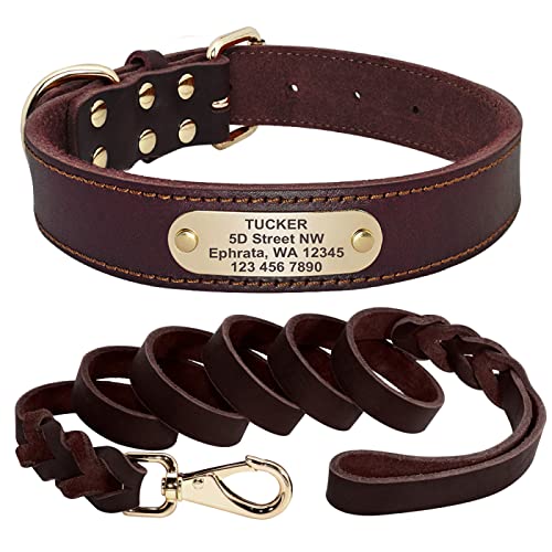 Dog Colla Personalisierte Pet ID Tag Halsbänder Für Mittelgroße Hunde Gravierte Lederhalsbänder Pitbull Perro,Braun,L Dog Colla Personalisierte Pet ID Tag Halsbänder Für Mittelgroße Hunde Gravierte Lederhalsbänder Pitbull Perro,Braun,L von VEKETE