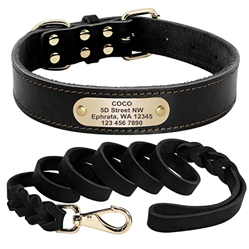 Dog Colla Personalisierte Pet ID Tag Halsbänder Für Mittelgroße Hunde Gravierte Lederhalsbänder Pitbull Perro,Schwarz,L Dog Colla Personalisierte Pet ID Tag Halsbänder Für Mittelgroße Hunde Gravierte Lederhalsbänder Pitbull Perro,Schwarz,L von VEKETE