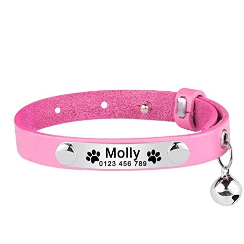 Graviertes Katzenhalsband Katzenzubehör Leder Benutzerdefiniertes Kätzchenhalsband Katzenzubehör Kleines Mittelgroßes Katzenhalsband Unisex-Haustierprodukte,Rosa,S von VEKETE