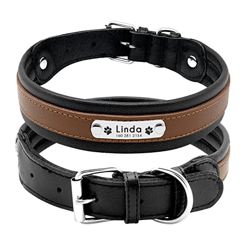 Großes Hundehalsband Leder Hundehalsband Personalisiertes Haustier ID Halsband Gepolstert Angepasst Für Mittelgroße Hunde,Braun,L von VEKETE