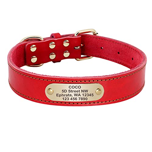Großes Hundehalsband Personalisiertes Leder Mittelgroße Hundehalsbänder Benutzerdefinierte Haustierhalsbänder Für Hunde Gravieren Sie Den Namen,Rot,M von VEKETE