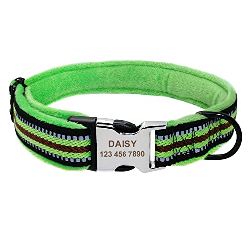 Hundehalsband Personalisiertes Nylon Pet Puppy Tag Halsband Custom Für Kleine Mittelgroße Hunde Pitbull Bulldog,Grün,L von VEKETE