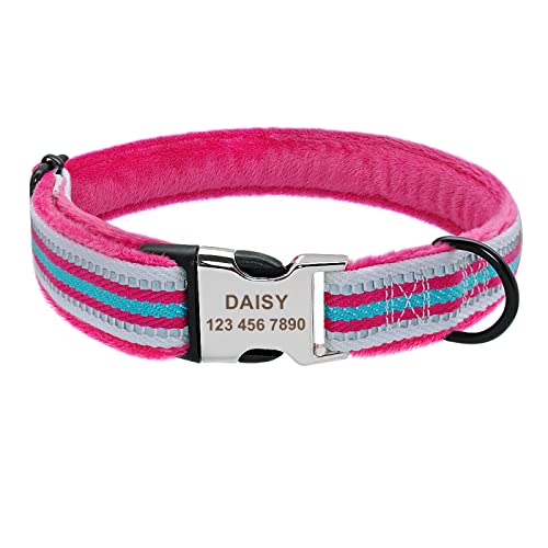 Hundehalsband Personalisiertes Nylon Pet Puppy Tag Halsband Custom Für Kleine Mittelgroße Hunde Pitbull Bulldog,Rose,M von VEKETE
