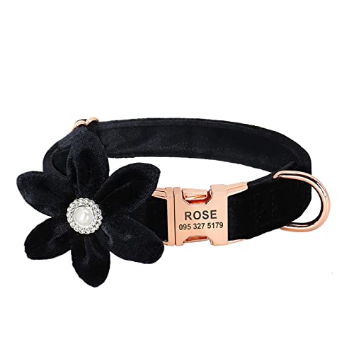 Hundehalsband Personalisiertes Weiches Fleece-Hundehalsband Graviertes Welpen-Katzen-ID-Tag Namensschild Halsbänder Für Kleine,Mittelgroße Und Große Hunde,Schwarz,S von VEKETE