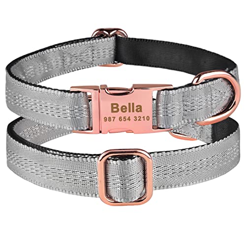 Nylon-Hundehalsband Mit Gravierten Hunde-ID-Tags, Personalisierbar, Klein, Groß, Welpenname, Haustierzubehör, Reflektierende Halsbänder Für Hunde,Grau,M 36-55cm Nylon-Hundehalsband Mit Gravierten Hunde-ID-Tags, Personalisierbar, Klein, Groß, Welpenname, Haustierzubehör, Reflektierende Halsbänder Für Hunde,Grau,M 36-55cm von VEKETE