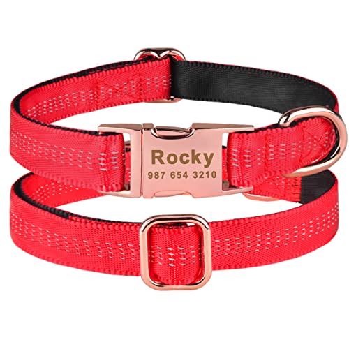 Nylon-Hundehalsband Mit Gravierten Hunde-ID-Tags, Personalisierbar, Klein, Groß, Welpenname, Haustierzubehör, Reflektierende Halsbänder Für Hunde,Rot,L 40-67 cm Nylon-Hundehalsband Mit Gravierten Hunde-ID-Tags, Personalisierbar, Klein, Groß, Welpenname, Haustierzubehör, Reflektierende Halsbänder Für Hunde,Rot,L 40-67 cm von VEKETE