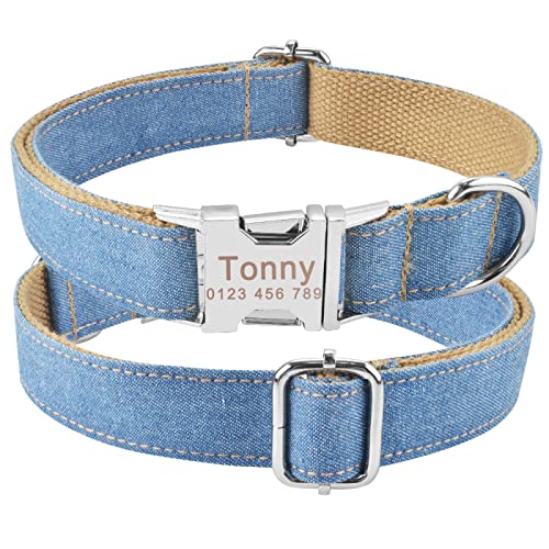 Nylon Mode Junge Mädchen Unisex Hundehalsband Produkte Hundehalsband Klein Groß Personalisierte Hundehalsbänder Individuell Gravierter Name ID Tag,Weiß,M (43-48 cm) von VEKETE