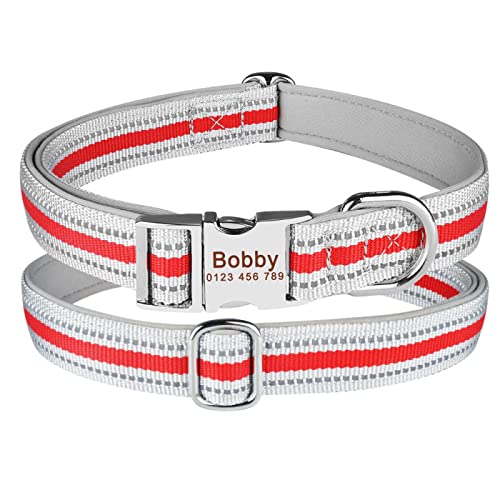 Nylon Ppersonalized Dog Collar Small Large Puppy Name Engraved,Rot,S 27-40cm von VEKETE