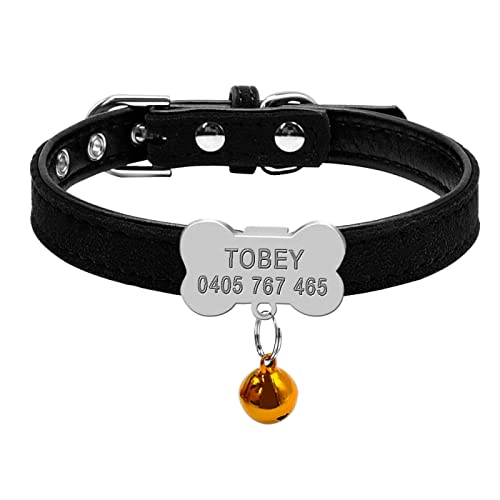 Personalisiertes Chihuahua-Halsband Für Kleine Hunde,Verstellbare,Gepolsterte Haustierhalsbänder Mit Glocke Für Kleine,Mittelgroße Katzen Und Hunde,Schwarzer Knochen,XXS Personalisiertes Chihuahua-Halsband Für Kleine Hunde,Verstellbare,Gepolsterte Haustierhalsbänder Mit Glocke Für Kleine,Mittelgroße Katzen Und Hunde,Schwarzer Knochen,XXS von VEKETE