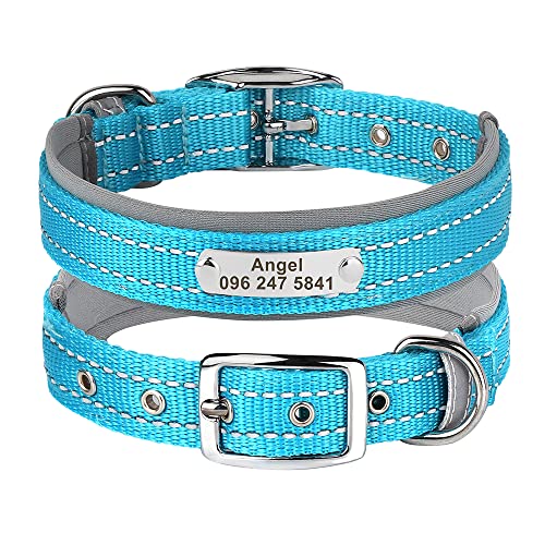 Personalisiertes Hundehalsband,Hunde-ID-Halsbänder,Gravierter Name,Verstellbare Halsbänder Für Kleine,Mittelgroße Hunde,Haustiere,Pitbulls,Blue,28-38cm von VEKETE