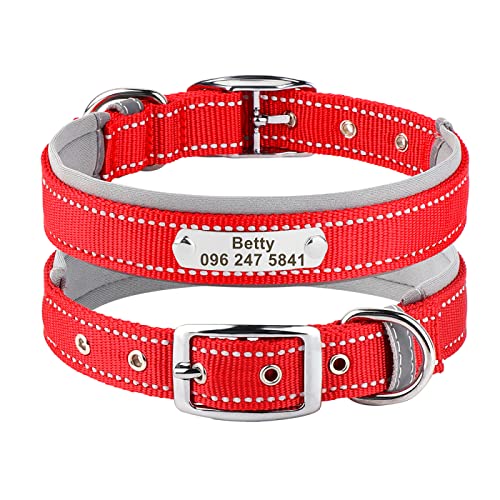 Personalisiertes Hundehalsband,Hunde-ID-Halsbänder,Gravierter Name,Verstellbare Halsbänder Für Kleine,Mittelgroße Hunde,Haustiere,Pitbulls,Rot,48-58cm von VEKETE