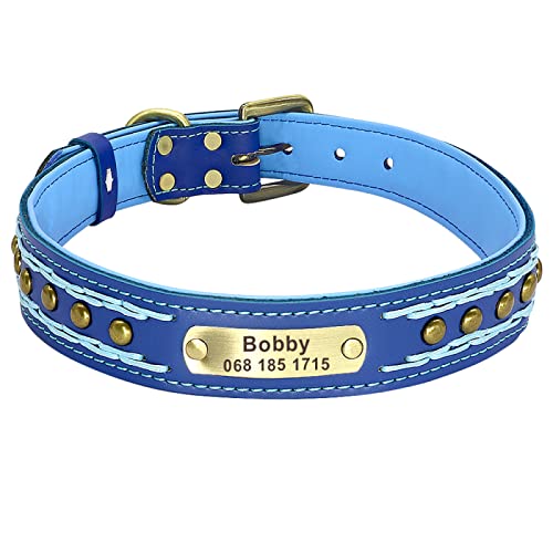 Personalisiertes Hundehalsband Aus Graviertem Leder Für Hundehalsbänder,Hundezubehör,Namensschild,ID-Tag-Halsband Für Mittelgroße Hunde,M L XL,Blue,M von VEKETE