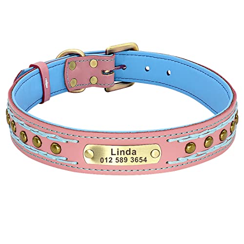 Personalisiertes Hundehalsband Aus Graviertem Leder Für Hundehalsbänder,Hundezubehör,Namensschild,ID-Tag-Halsband Für Mittelgroße Hunde,M L XL,Rosa,M von VEKETE