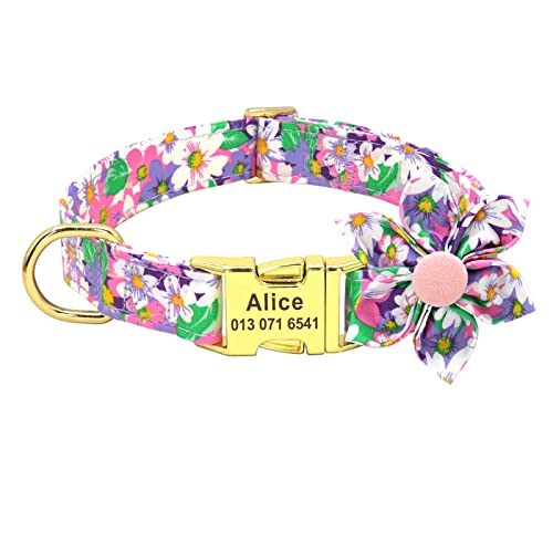 Personalisiertes Hundehalsband Bedrucktes Individuelles Haustierhalsband Für Kleine Mittelgroße Hunde Gravierte Halsbänder Blumen-Hundezubehör,157PU,S von VEKETE