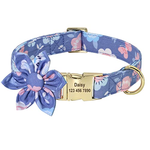 Personalisiertes Hundehalsband Bedrucktes Individuelles Haustierhalsband Für Kleine Mittelgroße Hunde Gravierte Halsbänder Blumen-Hundezubehör,8,M von VEKETE