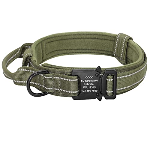 Personalisiertes Hundehalsband Benutzerdefiniertes Nylon-Hundehalsband Graviertes Verstellbares Trainingshalsband Für Mittelgroße Hunde,Grün,XL von VEKETE