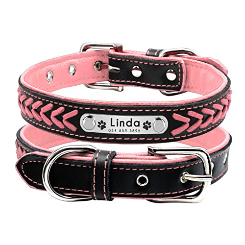 Personalisiertes Hundehalsband Personalisierte Hundehalsbänder Gepolstertes Haustierhalsband Name ID-Halsbänder Für Kleine Mittelgroße Hunde Katzen,Rosa,XL von VEKETE