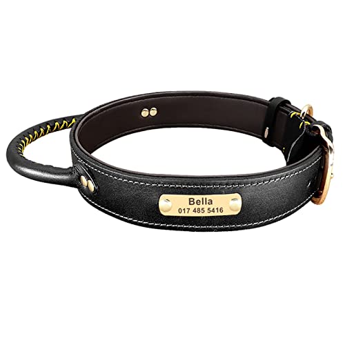 Personalisiertes Hundehalsband Personalisiertes Haustier-ID-Tag-Halsband Mit Griff Graviertes Typenschild Für Mittelgroße Hunde Einstellbar,Schwarz,L von VEKETE