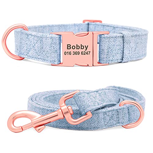 Personalisiertes Hundehalsband Und Leine-Set Mit Graviertem Haustier-ID-Tag,Typenschild,Halsbänder Für Kleine,Mittelgroße Und Große Hunde,Blue,S von VEKETE