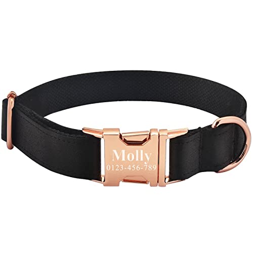 Personalisiertes Hundehalsband & Anhänger, Schwarzer Stoff, Gravierter ID-Name, Kleines, Großes Haustier,M 31-50cm Personalisiertes Hundehalsband & Anhänger, Schwarzer Stoff, Gravierter ID-Name, Kleines, Großes Haustier,M 31-50cm von VEKETE