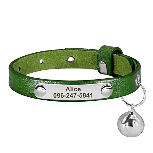 Personalisiertes Katzenhalsband,Bunte Verstellbare Kätzchen-Welpen-Halskette,Gravierte Katzen-ID,Namenshalsbänder,Katzenzubehör,Grün,15-23cm von VEKETE