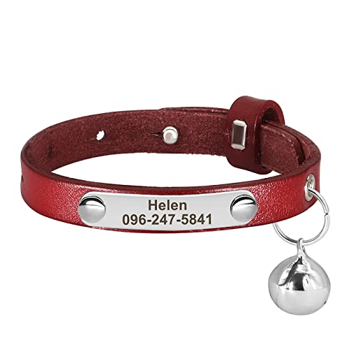 Personalisiertes Katzenhalsband,Bunte Verstellbare Kätzchen-Welpen-Halskette,Gravierte Katzen-ID,Namenshalsbänder,Katzenzubehör,Rot,15-23cm von VEKETE