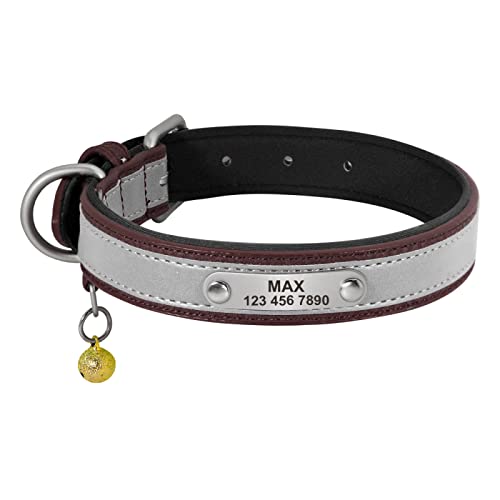 Personalisiertes Leder-Hundehalsband,Gepolstertes Leder-Haustier-ID-Halsband,Mit Eingraviertem Namen,Personalisiert Für Kleine,Mittelgroße Hunde,Kaffee,XL von VEKETE