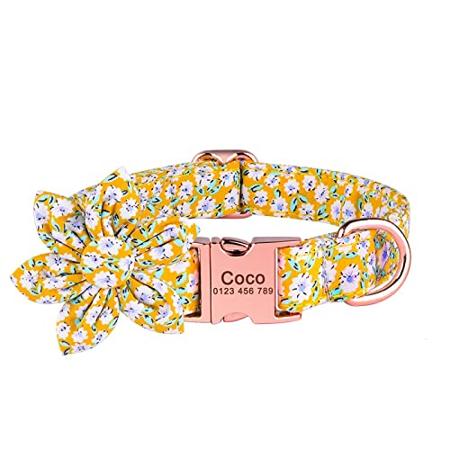 Personalisiertes Nylon-Blumen-Hundehalsband Graviertes Kleines Großes Hundehalsband Verstellbares Nylon-Plaid-Blumen-Unisex Hundehalsband,gelbe Blume,L Personalisiertes Nylon-Blumen-Hundehalsband Graviertes Kleines Großes Hundehalsband Verstellbares Nylon-Plaid-Blumen-Unisex Hundehalsband,gelbe Blume,L von VEKETE