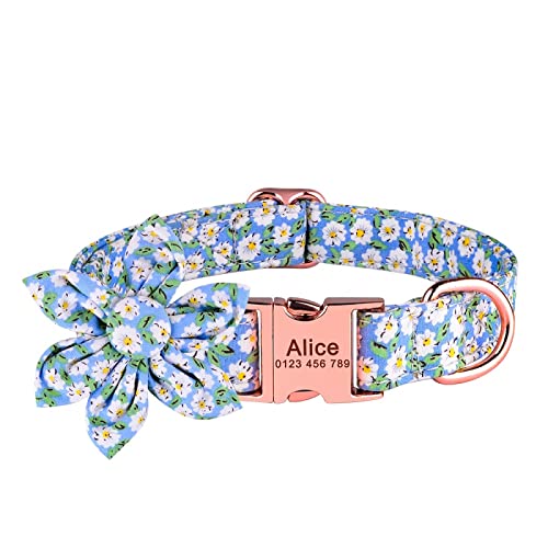 Personalisiertes Nylon-Blumen-Hundehalsband Graviertes Kleines Großes Hundehalsband Verstellbares Nylon-Plaid-Blumen-Unisex Hundehalsband,himmelblaue Blume,S Personalisiertes Nylon-Blumen-Hundehalsband Graviertes Kleines Großes Hundehalsband Verstellbares Nylon-Plaid-Blumen-Unisex Hundehalsband,himmelblaue Blume,S von VEKETE